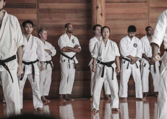 UNL SKA Shodans Quang Nguyen & Lien Phan show their spirit during kata practice at Shotokan Ohshima Dojo